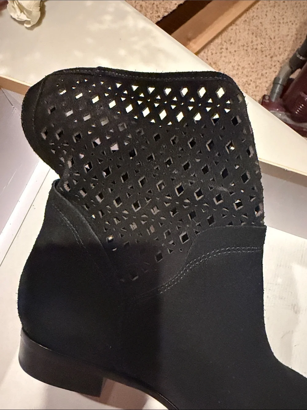 Michael Kors Black Suede Laser-Cut Foldover Ankle Boots